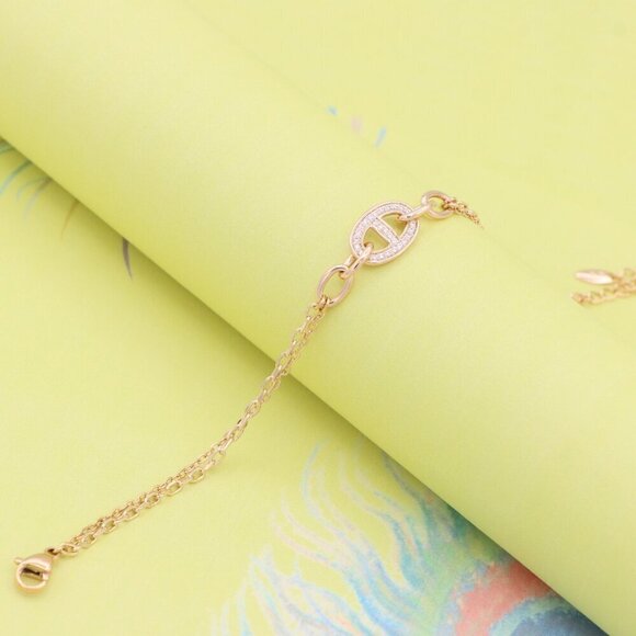 "Sparkling Oval Charm Rose Gold Bracelet with Adjustable Chain, XPBL0829 - Picture 8 of 13